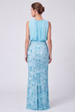Sequins Round Neck Sheath Sage Green Maxi Formal Dress
