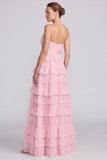 Strapless A line Tiered Brown Maxi Formal Dress