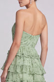 Strapless A line Tiered Brown Maxi Formal Dress