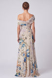 One Shoulder A Line Floral Ivory Maxi Formal Dress