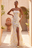 Strapless Ivory Mermaid Ruffled Maxi Formal Dress With Slit