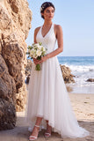 Halter White A Line High-Low Beach Wedding Dress