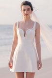 A Line White Thick Straps Mini Engagement Dress With Pearls