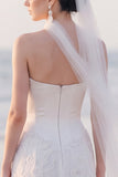 Floral Strapless Sheath White Midi Engagement Dress