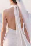 Halter Sheath White Ruched Asymmetrical Engagement Dress