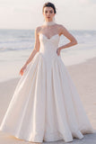 Corset A Line Strapless White Maxi Wedding Dress