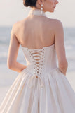 Corset A Line Strapless White Maxi Wedding Dress