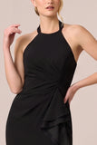 Halter Mermaid Ruffled High-Low Chiffon Black Tie Dress
