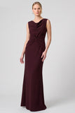 Burgundy Cowl Neck Ruched Sheath Long Formal Dress