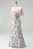 V-Neck Sequins 3D Flowers Champagne Mermaid Mother Of The Bride Dress