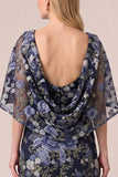 Floral Navy A-Line Short Sleeve Long Mother Of The Bride Dress with Pockets