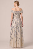 Off The Shoulder Champagne A Line Sequins Long Mother Of The Bride Dress