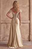 Corset Champagne Sparkly Mermaid Cold Shoulder Satin Maxi Prom Dress