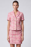 Tweed Bodycon Single Breasted 2 Piece Pink Mini Work Dress