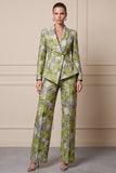 2 Piece Floral Light Green Single Breasted Women's Prom Suits