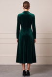 Notch Lapel Velvet A-Line Dark Green Midi Work Dress