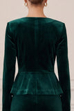 Single Breasted 2 Piece Long Sleeve Burgundy Sheath Velvet Midi Work Dress