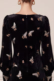 Black Long Sleeve Sequins Sheath Midi Velvet Dress