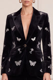 Peak Lapel 2-piece Black Sequins Velvet Women Suits