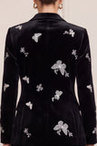Peak Lapel 2-piece Black Sequins Velvet Women Suits