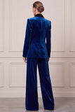 Royal Blue Contrast Shawl Lapel 2-piece Velvet Women Suits