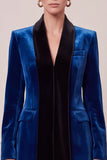 Royal Blue Contrast Shawl Lapel 2-piece Velvet Women Suits