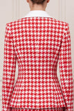 Shawl Lapel 2-piece Sheath Red Tweed Midi Work Dress