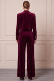 2 Piece Peak Lapel Navy Single Breasted Velvet Women Suits