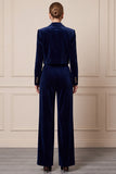 2 Piece Peak Lapel Navy Single Breasted Velvet Women Suits