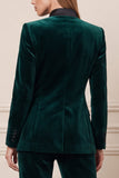 Dark Green 2 Piece Stand Collar Velvet Single Buckle Women Suits