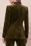 Dark Green 2 Piece Stand Collar Velvet Single Buckle Women Suits