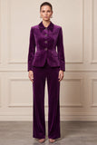Purple 2 Piece Single Breasted Velvet Women Suits
