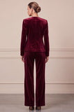 Single Breasted Velvet Round Neck Dark Green 2 Piece Women Suits
