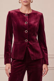 Single Breasted Velvet Round Neck Dark Green 2 Piece Women Suits