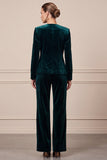 Single Breasted Velvet Round Neck Dark Green 2 Piece Women Suits