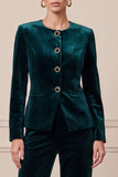 Single Breasted Velvet Round Neck Dark Green 2 Piece Women Suits