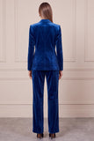 2 Piece Velvet Royal Blue Peak Lapel Double Breasted Women Suits