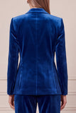 2 Piece Velvet Royal Blue Peak Lapel Double Breasted Women Suits