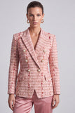 Peak Lapel Tweed Pink Double Breasted Women Blazer