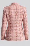 Peak Lapel Tweed Pink Double Breasted Women Blazer