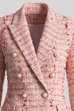 Peak Lapel Tweed Pink Double Breasted Women Blazer