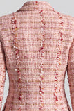 Peak Lapel Tweed Pink Double Breasted Women Blazer