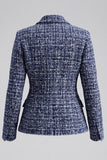 Peak Lapel Navy Tweed Double Breasted Women Blazer