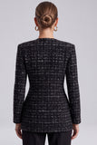 Black Tweed Single Breasted V-Neck Women Blazer