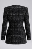 Black Tweed Single Breasted V-Neck Women Blazer