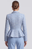 Shawl Lapel Light Blue Single Breasted Ruffled Women Blazer