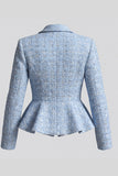 Shawl Lapel Light Blue Single Breasted Ruffled Women Blazer
