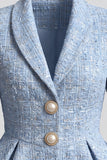 Shawl Lapel Light Blue Single Breasted Ruffled Women Blazer