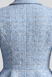 Shawl Lapel Light Blue Single Breasted Ruffled Women Blazer