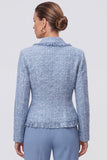 Light Blue Shawl Lapel Tweed Single Buckle Women Blazer